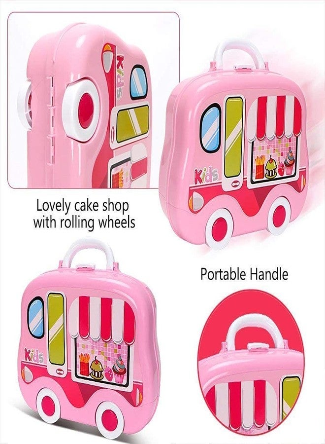LONGMIRE Plastic Portable Cooking Kitchen Play Set Pretend Play Food Party Role Toy for 4 Years Old Boys Girls Pink (2 in 1 Kitchen Set) - Image 3